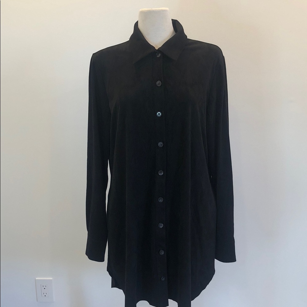 Faux Suede Button-Up Long Sleeve Shirtdress